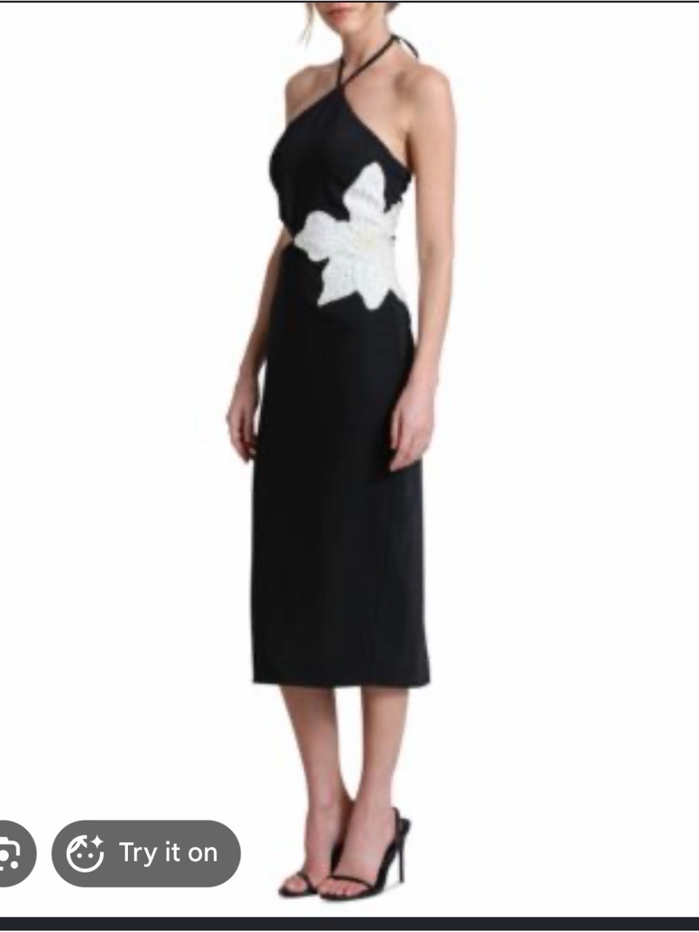 Avec Les Filles Floral Appliqué Cutout Halter Midi Dress Black Ivory Size 14 NWT